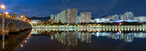 Photography panorama of skyline of residential district in Hong Kong city