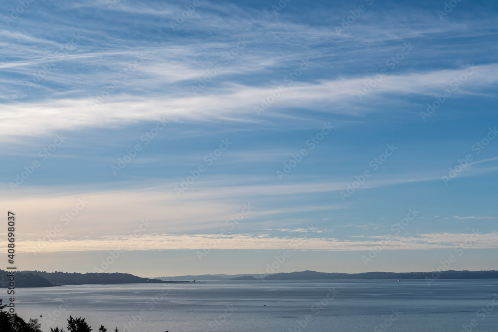 Blue sky over Puget Sound on bright winter day