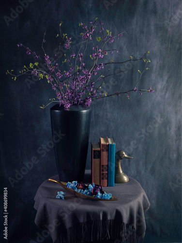 Still Life With Flowers And Books