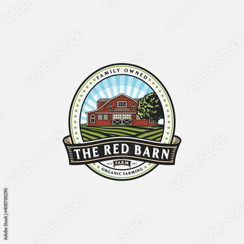 The Red Barn Badge Logo Design Inspiration For Farm. Barn Logo Design. Vector Barn