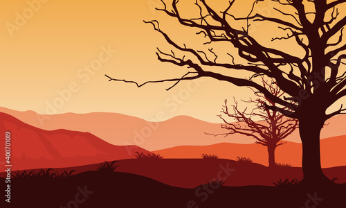 Amazing scenic in the afternoon on the city edge. Vector illustration