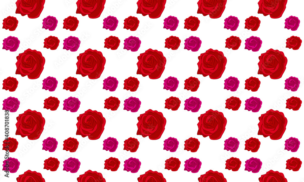 drawing of seamless pattern with red roses and pink roses on white background,nature, Romantic Background, drawing of seamless pattern with red roses and pink roses on white background,nature, Romantic Background,