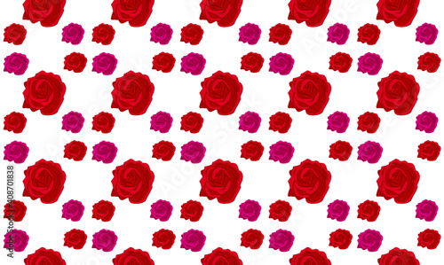 drawing of seamless pattern with red roses and pink roses on white background,nature, Romantic Background,
