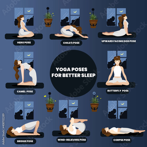 Yoga poses for better sleep. Healthy lifestyle poster