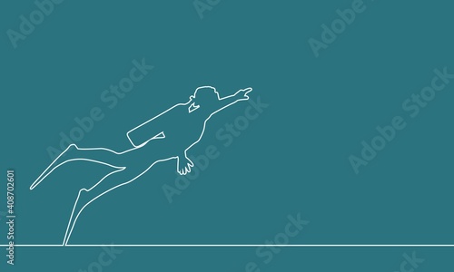 Silhouette of diver. Icon diver. The concept of sport diving. Thin line style. Place for text