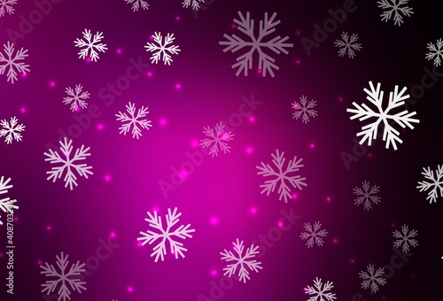 Dark Pink vector pattern with christmas snowflakes, stars.