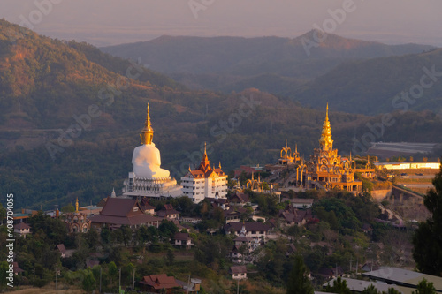 Aerial view of Wat Phra Thart Pha Sorn Kaew Statue temple, Phetchabun, Thailand. Nature landscape background. Travel trip on holiday and vacation. Thai tourist attraction. photo