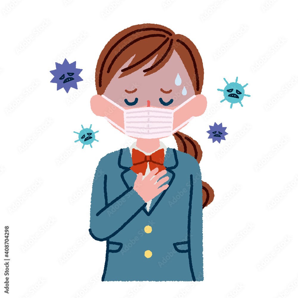 体調が悪い女子高校生のイラスト素材