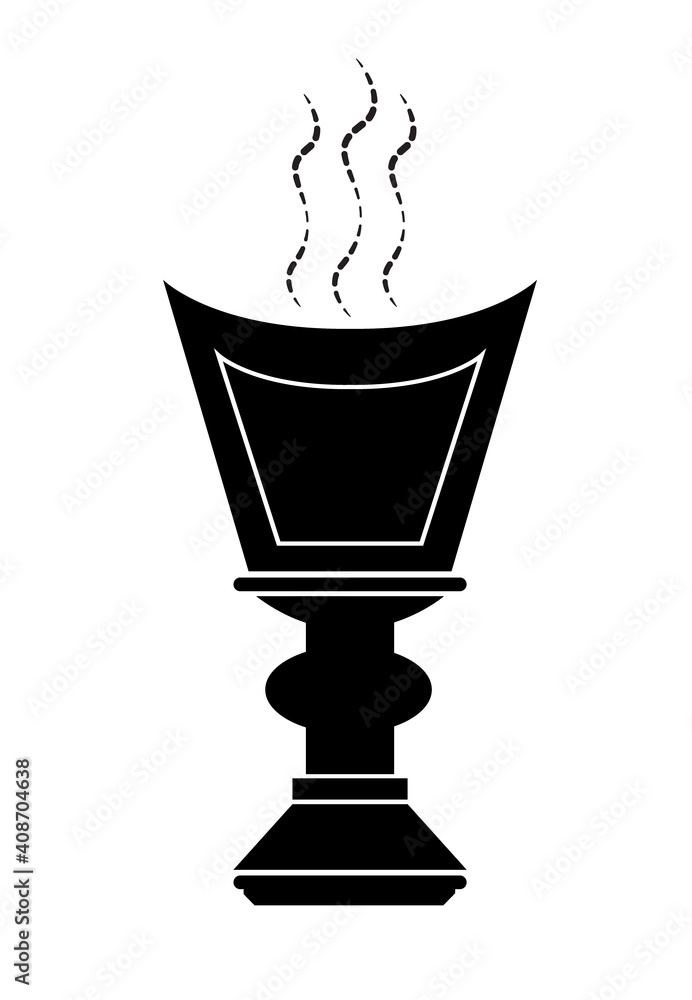 Silhouette of a incense burner called a Mahbkara. Editable Clip Art