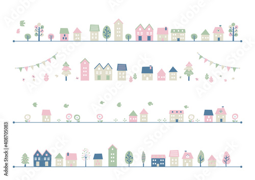 北欧風 手書き春のライン　街