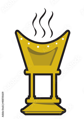 Golden outline of a incense burner called a Mahbkara. Isolated on white Editable Clip Art.