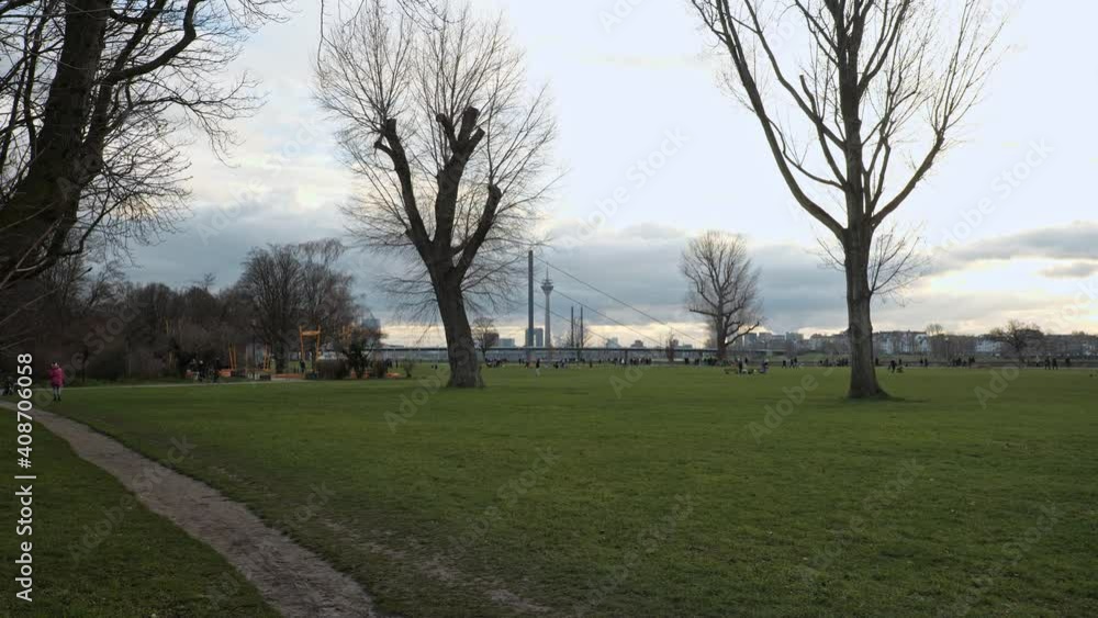 rhine park of golzheim in Düsseldorf, Germany on a cloudy winter evening rhine park of golzheim in Düsseldorf, Germany on a cloudy winter evening