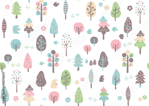 北欧風 手書き春の木のパターン