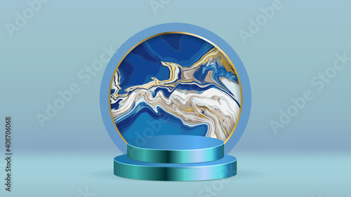 Luxury gold marble art design with 3d cylinder podium background vector. Abstract minimal scene with gold botanical pattern for cosmetic product display, Stage pedestal for online shopping ad.