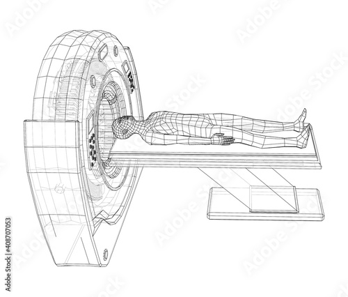 MRI machine scanning patient inside. Vector