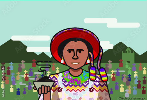 person with incense in colorful dress