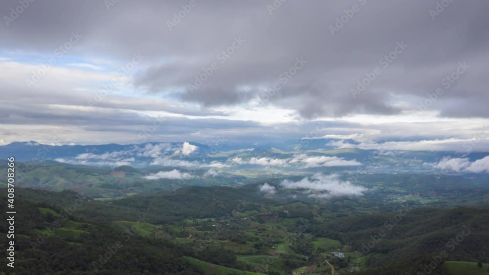 Hyper lapse video 4k, Aerial view Beautiful of fog flows on high mountains. Baan Pa Pong Pieng, Mae jam Chiang mai. Hyper lapse video 4k, Aerial view Beautiful of fog flows on high mountains. Baan Pa Pong Pieng, Mae jam Chiang mai.