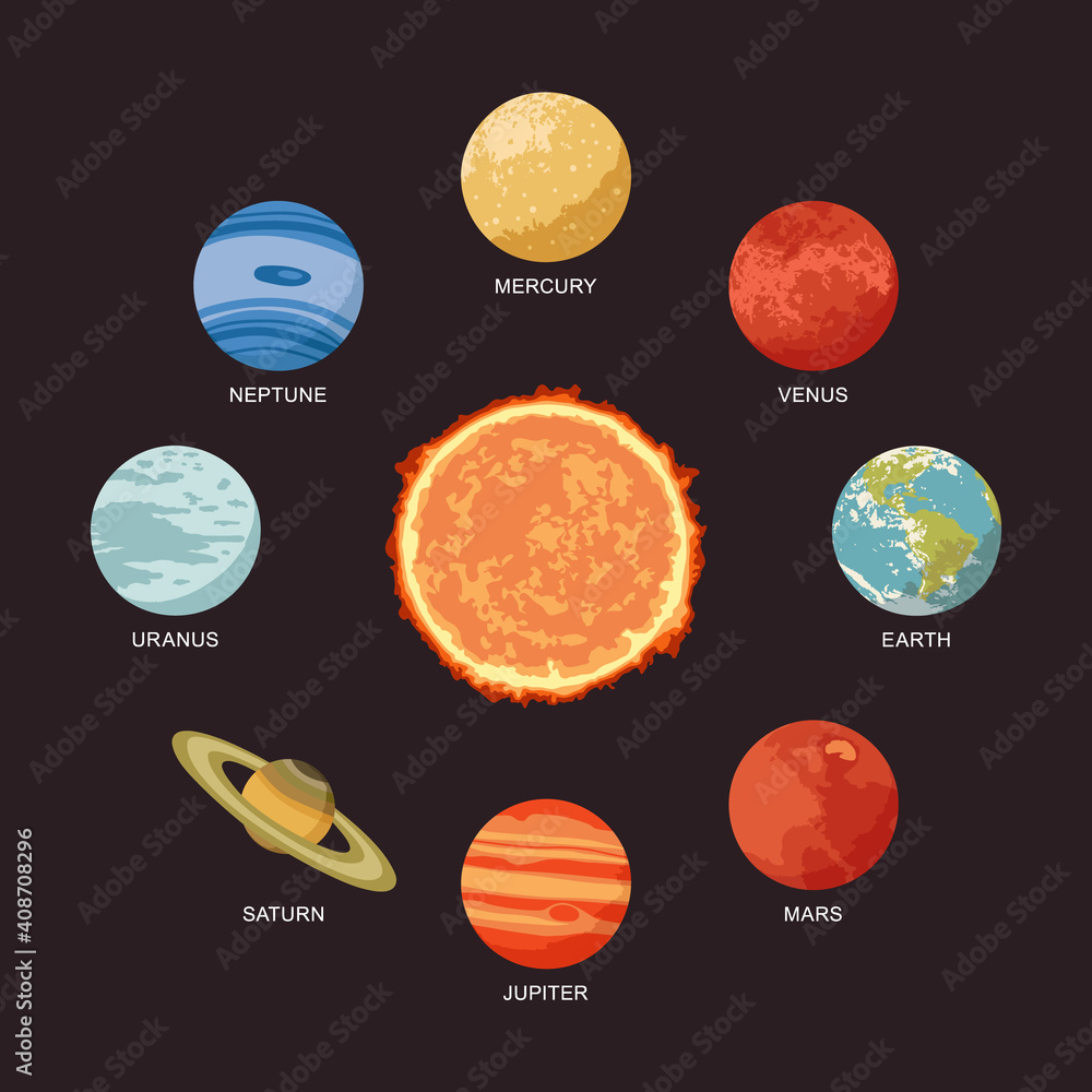 Vector illustration of solar system showing planets around the sun