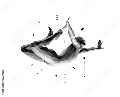 Jumping man. Man in zero gravity. Guy is flying or falling in the air. 3D vector illustration.