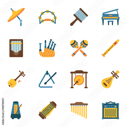 Music instrument flat icons set 2 with white background.