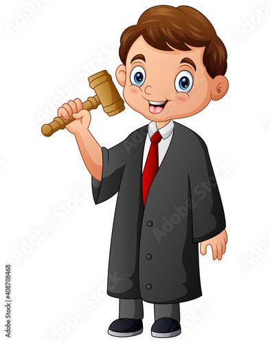 Cartoon the judge holding a hammer in hand