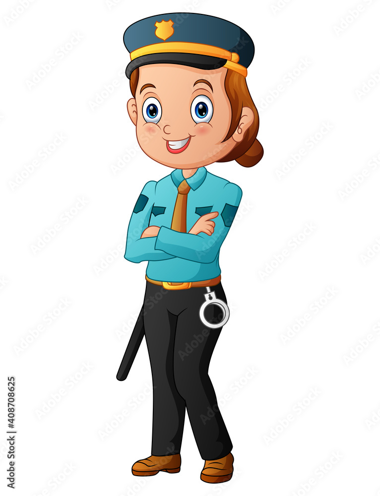 Cartoon of smiling police woman isolated on white background Cartoon of smiling police woman isolated on white background