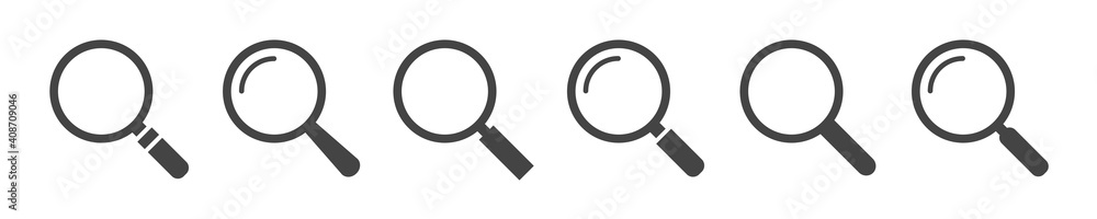 Search icons. Find icons. Magnifying glass icons. Magnifier or loupe sign set. Vector illustration. Search icons. Find icons. Magnifying glass icons. Magnifier or loupe sign set. Vector illustration.