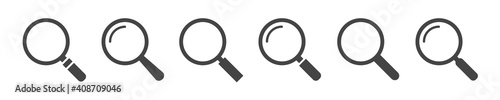 Search icons. Find icons. Magnifying glass icons. Magnifier or loupe sign set. Vector illustration.	