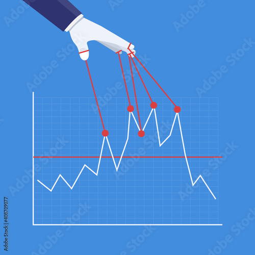 Puppet master controlling graphic chart concept. Business symbol vector illustration