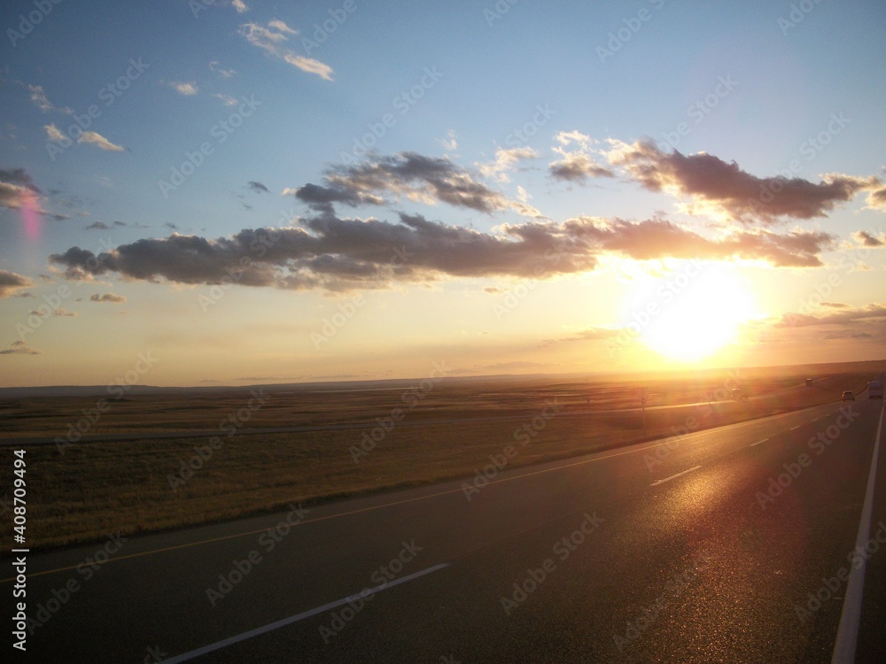 sunset on the road