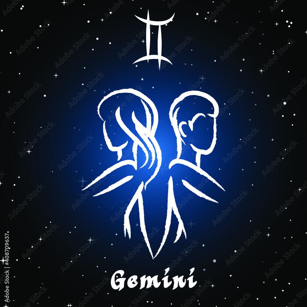 Fototapeta premium Vector of gemini horoscope sign in twelve zodiac with galaxy stars background