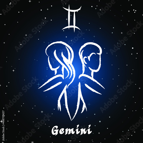 Vector of gemini horoscope sign in twelve zodiac with galaxy stars background