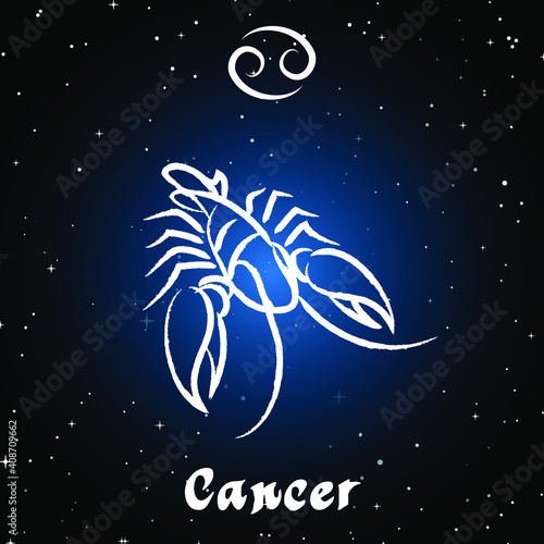 Cancer horoscope sign in twelve zodiac with galaxy stars background