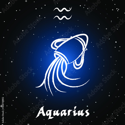 Vector of aquarius horoscope sign in twelve zodiac with galaxy stars background