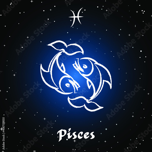 Vector of pisces horoscope sign in twelve zodiac with galaxy stars background, vector of polygonal fish