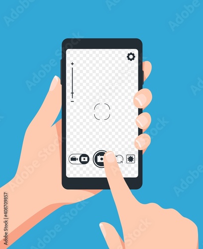 Taking photo with smartphone. Vector photo screen, photograph wth telephone, mobile phone smartphone shoot photo illustration