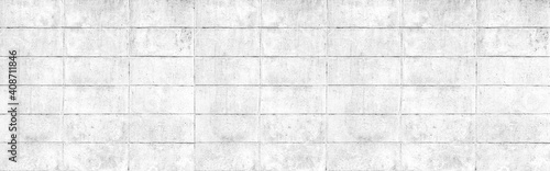 Panorama of White cement block fence texture and seamless background