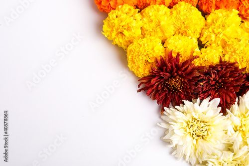 Photography Orange and yellow Marigold Flower decoration for indian festival