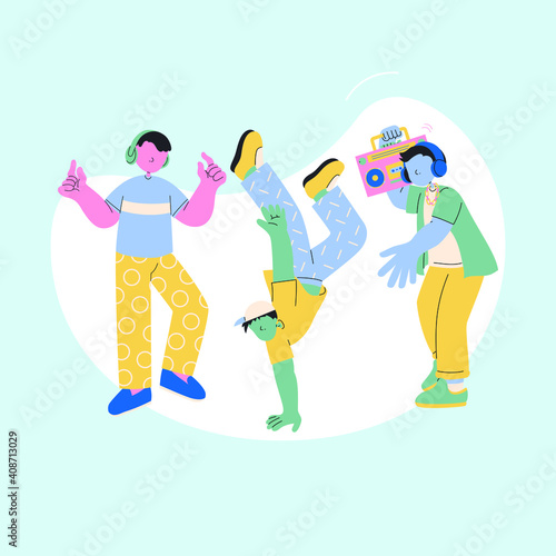Young People Dancing and Singing Illustration