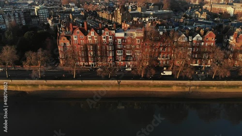 Aerial shot of the river thames and chelsea photo