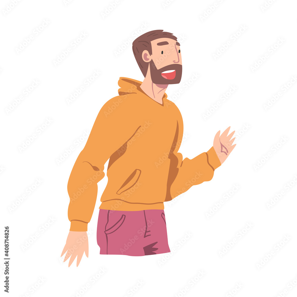 Happy Bearded Male Character Smiling with Joy and Excitement Vector Illustration Happy Bearded Male Character Smiling with Joy and Excitement Vector Illustration
