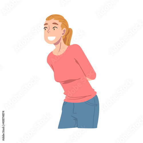 Happy Female Character with Ponytail Smiling with Joy and Excitement Vector Illustration