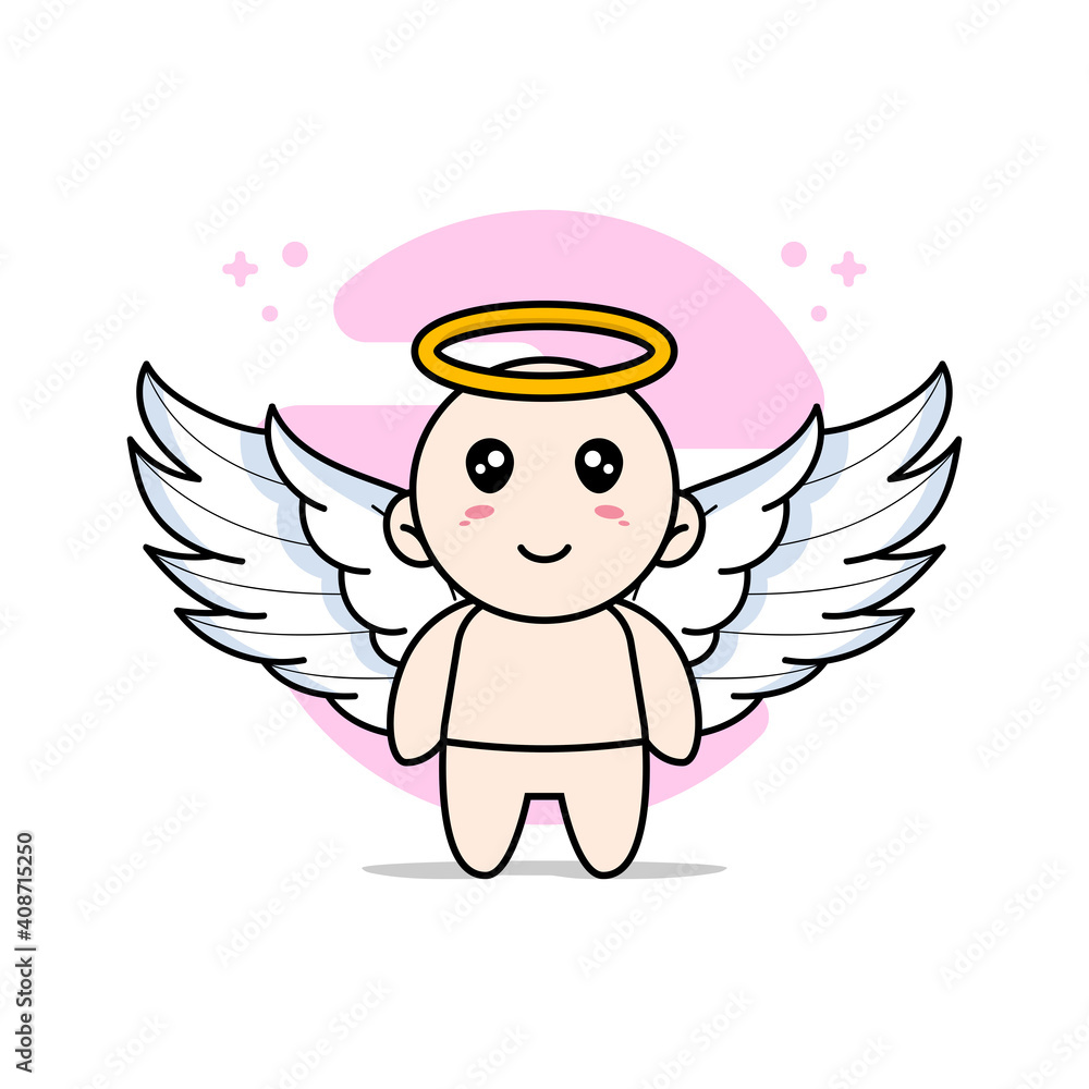 Fototapeta premium Cute baby character wearing angel costume.