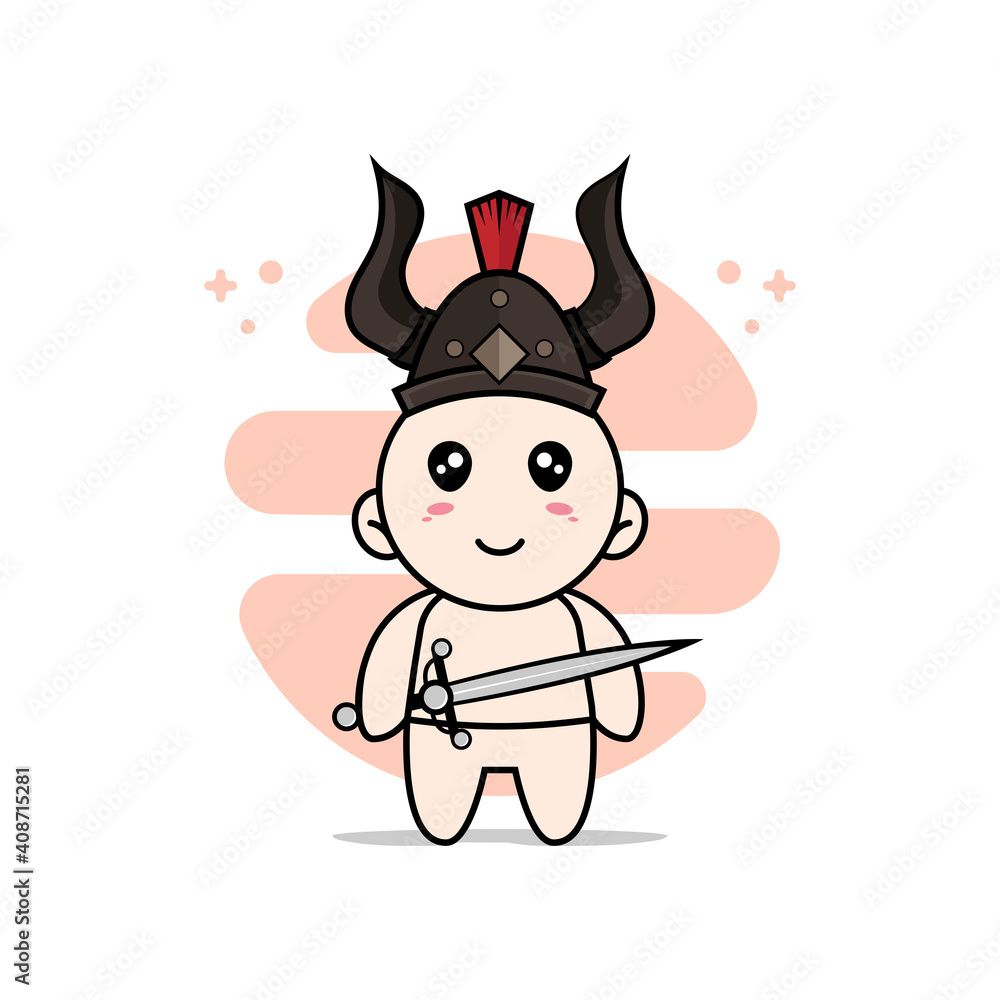 Cute baby character wearing gladiator costume.