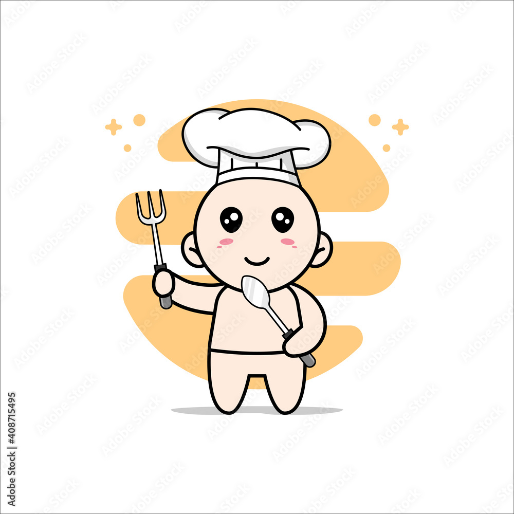Cute baby character wearing chef costume.