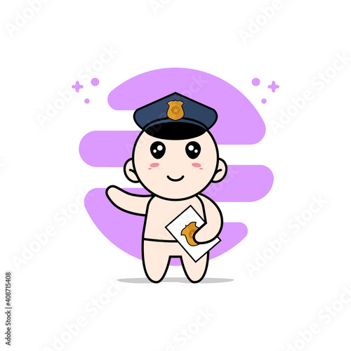 Cute baby character wearing police costume.