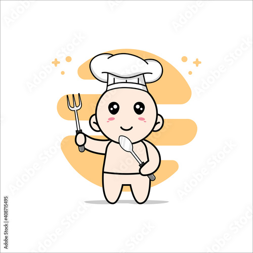 Cute baby character wearing chef costume.