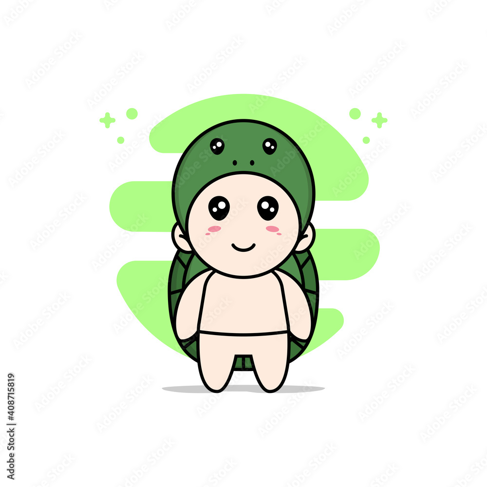 Cute baby character wearing turtle costume. Cute baby character wearing turtle costume.