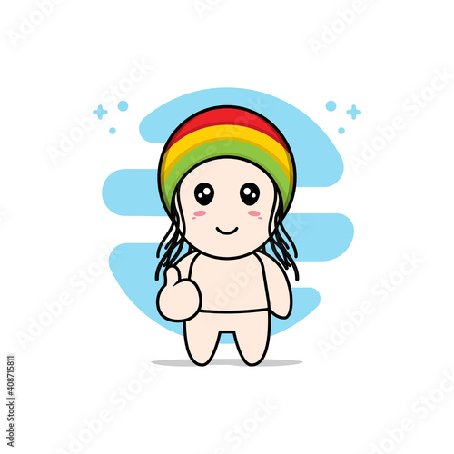 Cute baby character wearing reggae costume.
