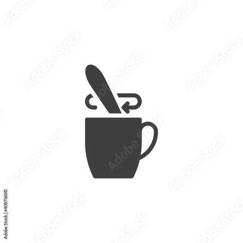 Tea stirring spoon vector icon. filled flat sign for mobile concept and web design. Cup of tea with sugar spoon glyph icon. Symbol, logo illustration. Vector graphics